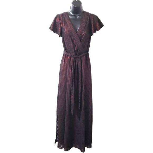 Modcloth Your Time to Shine Metallic Red Black Maxi Dress Size XL floral short - Picture 2 of 7